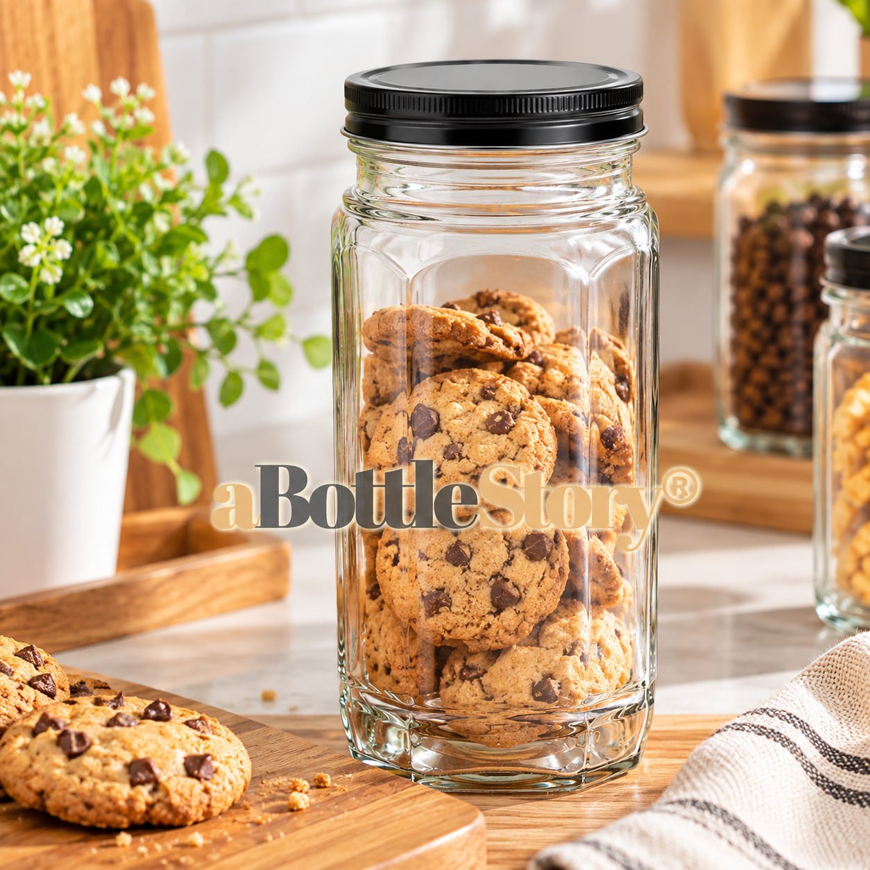 Clear Glass Jar with Black Lid