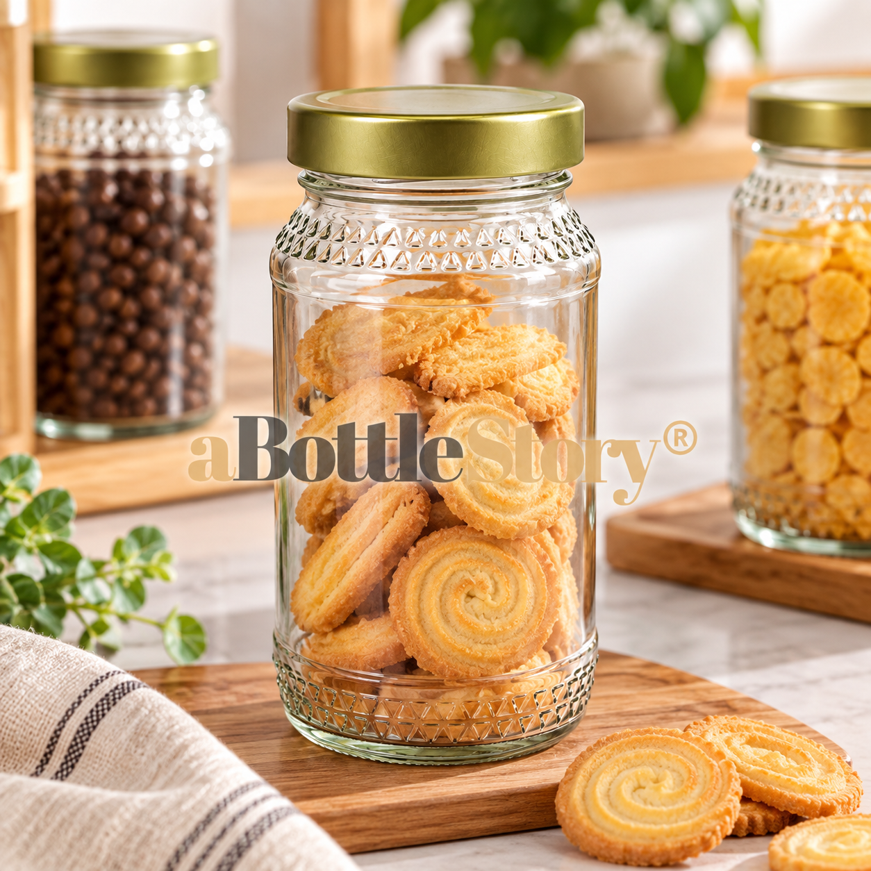 Golden-Lidded Textured Glass Jar