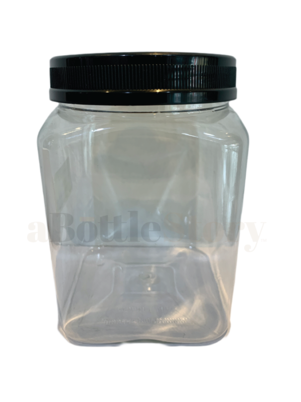 PET Square Plastic Jar Black Cap (1200ml) A Bottle Story